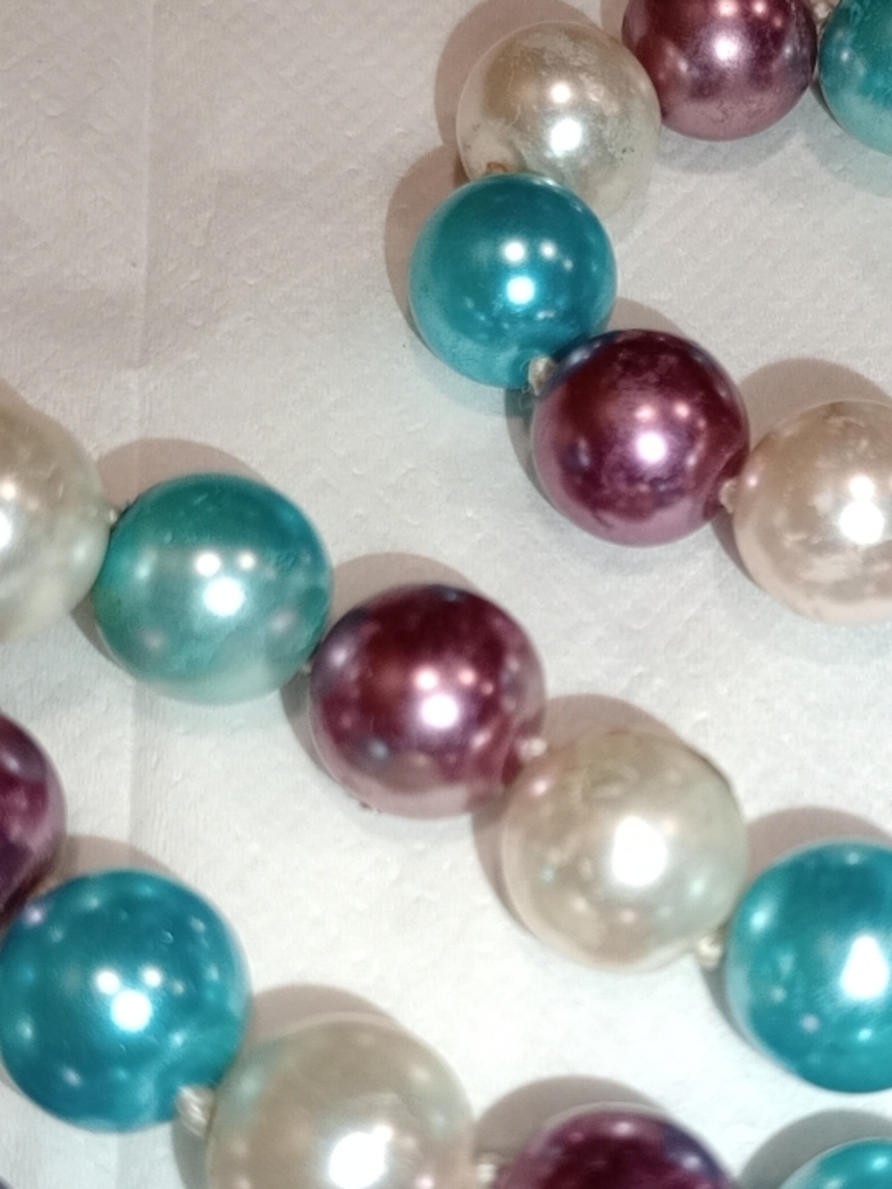 Pearl Multicolor Bead  Necklace - Teal, Purple & Ivory And Enamel Cuff Bracelet - Picture 8 of 16